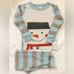 Hanna Andersson snowman pjs toddler kid 4 light blue stripe pajamas